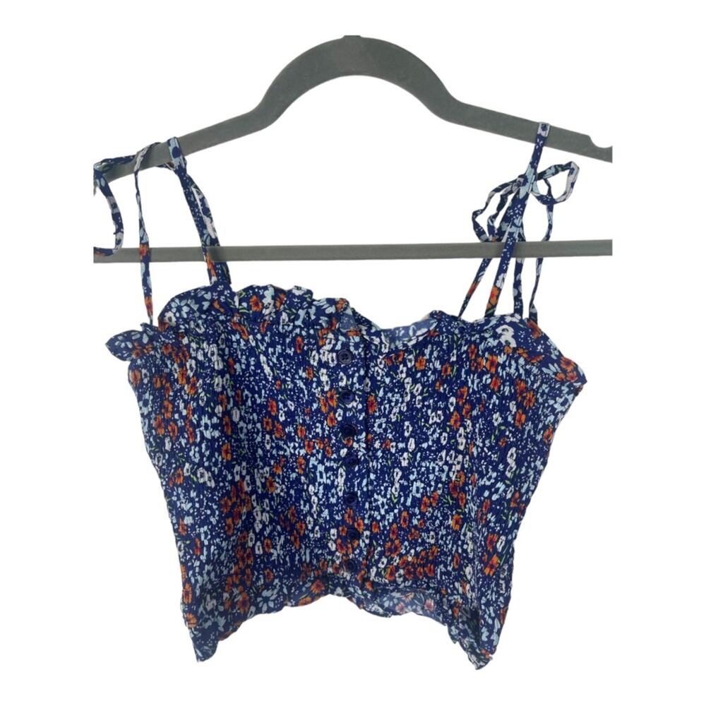 Yumi Kim Young Love Crop Top Ruffle Smocked Floral Preppy Casual Vacation Boho S